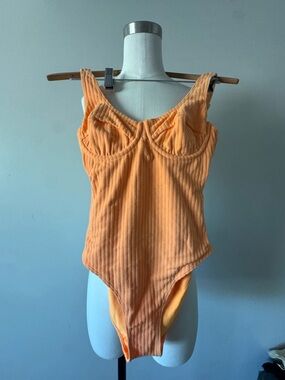 OchreLane. Papaya Ribbed Toweling One-Piece Swimsuit